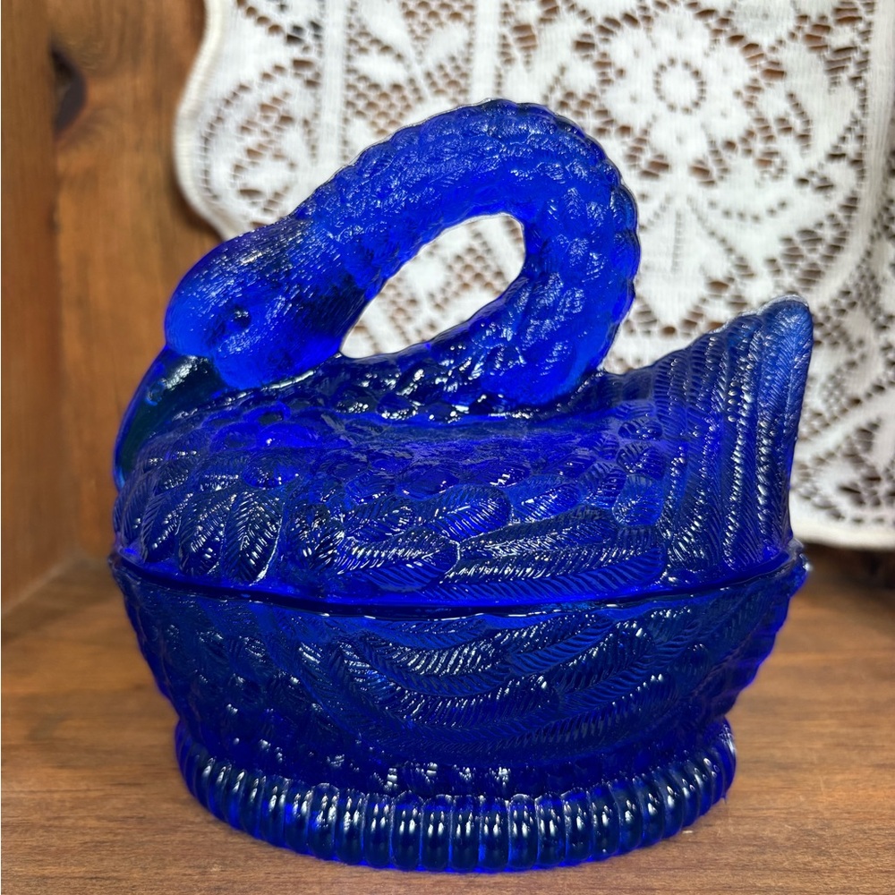 Cobalt Blue Glass Swan Trinket Box